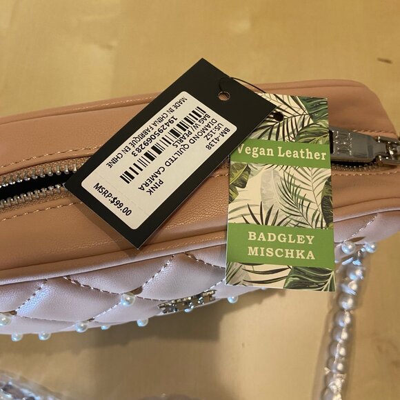 Badgley Mischka Vegan Leather Quilted Pearl Crossbody – Blush Pink - Picture 5 of 7